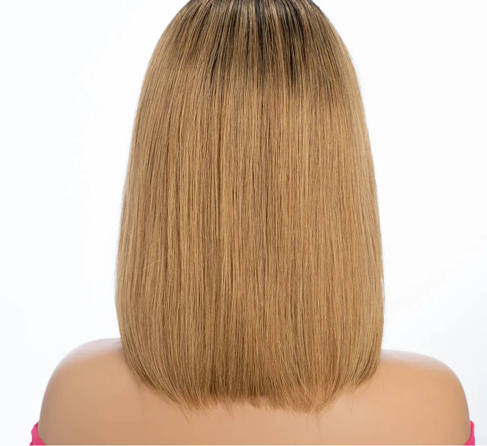 Honey Blonde Bob Wig | Straight T-Part Lace Front Brazilian Human Hair
