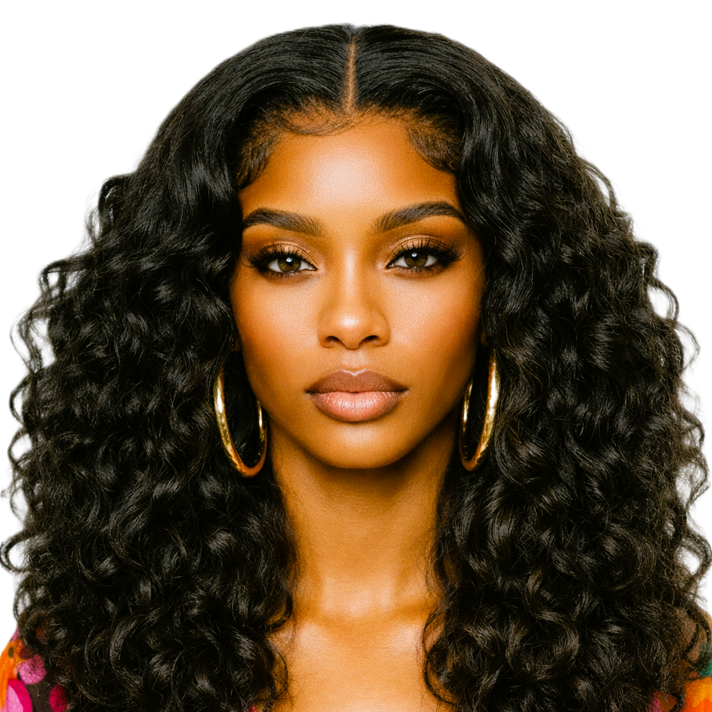 Black 24' Black Curly 6 Inch Deep Part Hairline Thick Layered Bouncy Glueless Pre Cut Lace Wig