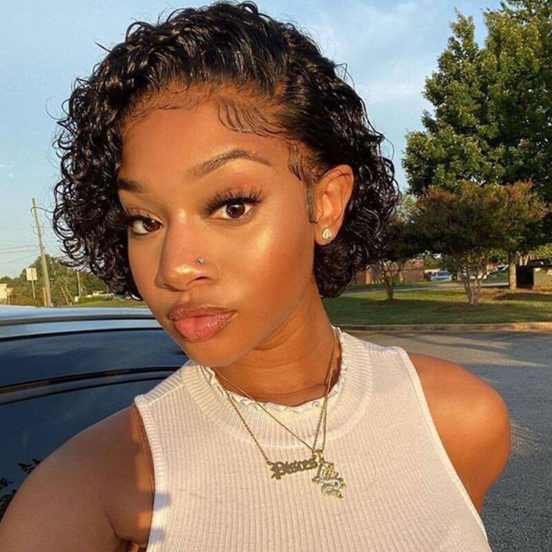 Pixie Cut Jerry Curl Wig Human Hair Bob Wigs