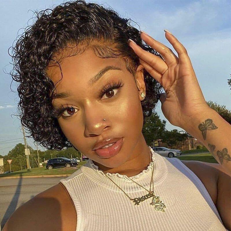 Pixie Cut Jerry Curl Wig Human Hair Bob Wigs