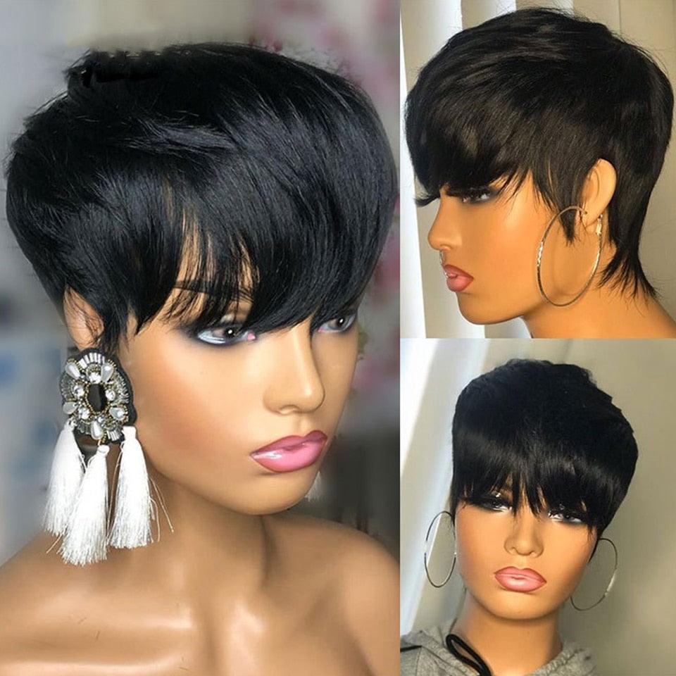 Short Bob Straight Human Wigs With Bangs | Indian Hair