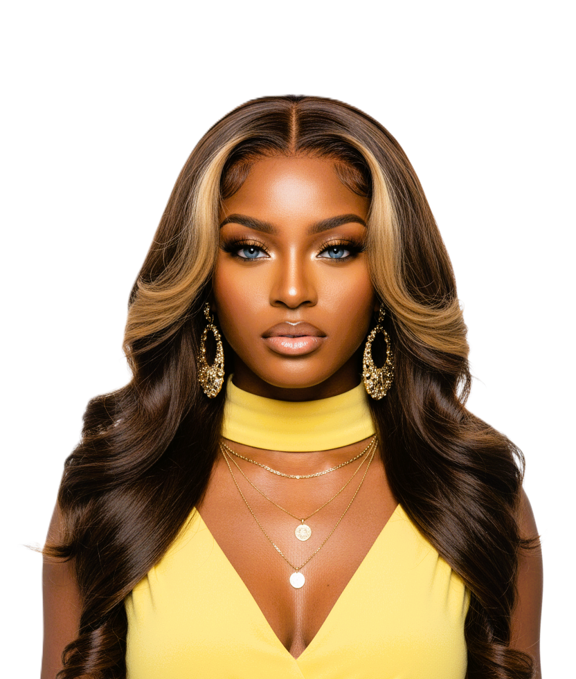 Brown Highlight 24' Transparent Luxurious Glueless HD Lace Frontal Body Wave Wig Lace Closure Human Hair